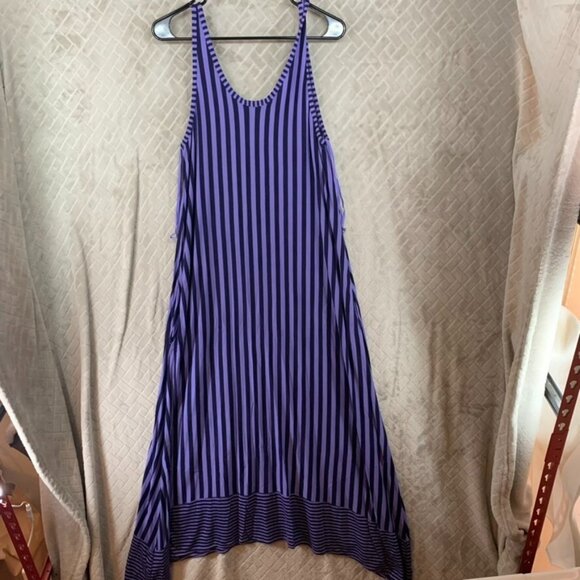 Gap Womans Large Dress Long Maxi Purple Stripe Sleeveless Scoop Neck A Line - Picture 8 of 12